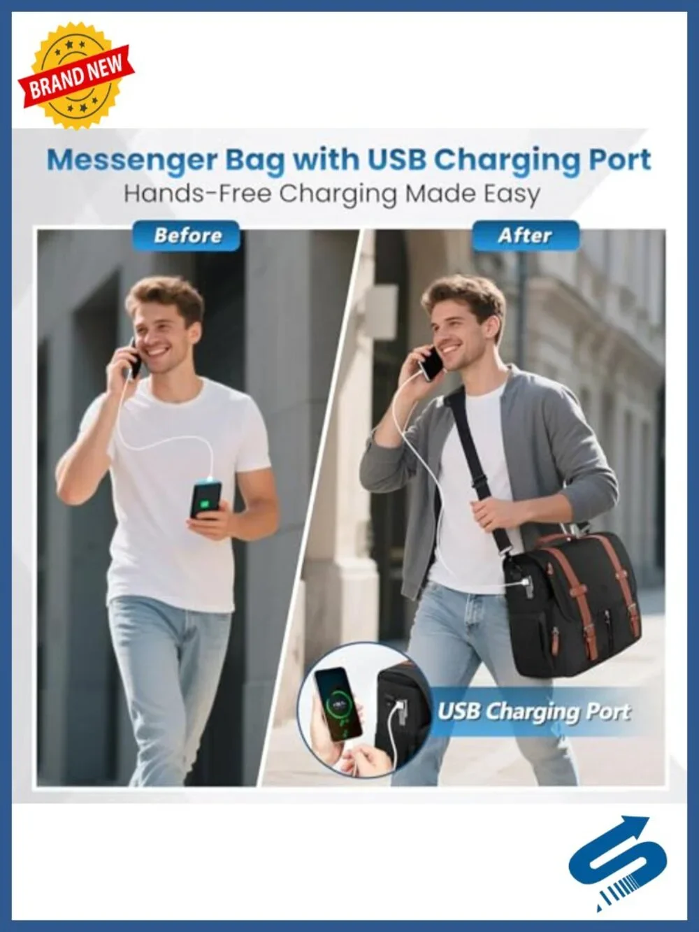 Messenger Bag with USB Charging Port, 15.6 inch Laptop Bag Water Resistant
